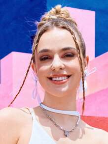 Twin Melody X SHEIN SHEIN MOD 1 Paar weiße süße Ohrringe im Boho-Stil mit Schleife, modischer Ohrschmuck für Studentinnen im Alltag