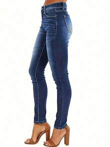 洗水彈性修身褲 - 深色水洗藍 - 查看 3