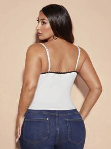 SHEIN BAE Curve 加大码女式拼色装饰简约吊带背心，适合日常穿着 - 白色 - 查看 2