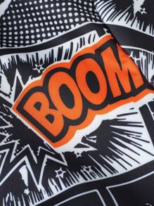 Manfinity Homme Men Hooded Drawstring Allover Print Long Sleeve Jacket, Men Graphic Print Zip Up Hoodie, Men Comic Print Jacket, Men Zip Up Graphic Jacket, Graphic Hoodie, Men Outerwear, For Fall, Grunge - Black - View 4