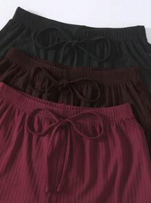 SHEIN Bộ đồ ngủ 3 món gồm áo hai dây phối ren màu trơn và quần short cho nữ - Nhiều màu - Xem 3