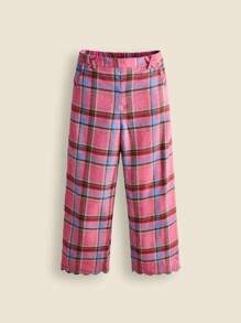 SHEIN Tween Girls Cute Plaid Woven Flare Hem Straight Leg Casual Palazzo Pants, Back To School Festive Delight - Multicolor - View 9