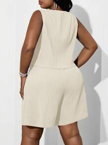 SHEIN Lady Ensemble veste et shorts bleu pour femmes en grande taille, tenue d'affaires professionnelle, pour l'été - Nude - Voir 2