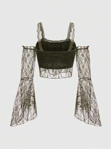 ROMWE Fairycore Cold Shoulder Lace Top