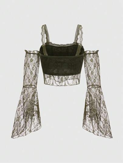 Fairycore Cold Shoulder Lace Top