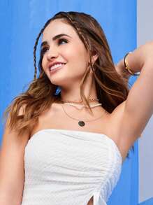 SHEIN X KAREN BARRERA SHEIN BAE Collar de moda decorado con colgante de perlas falsas multicapa