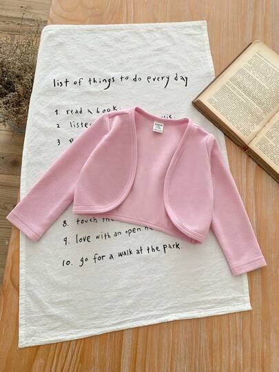 SHEIN LMoss Kids LMoss Baby Girl Baby Girls Lightweight Solid Knit Cardigan Sweater, Suitable For Vacation Travel Outings