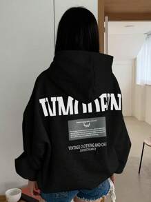DAZY Áo nỉ có mũ lót giữ nhiệt dành cho nữ, áo hoodie chui đầu thường ngày có khóa kéo cho mùa thu/đông - màu đen - Xem 2