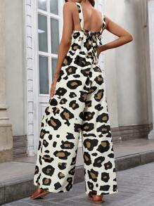SHEIN LUNE Women's Spaghetti Strap Criss-Cross Printed Jumpsuit