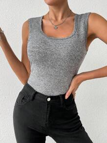 Chiquease Blusa sencilla y casual de unicolor, cuello redondo y sin mangas para mujer