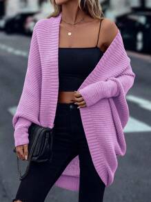 SHEIN LUNE كارديجان نسائي بأكمام طويلة بتصميم بسيط للاستخدام اليومي، ذو أكمام خفاش كاجوال بقصة مرتبة، لون بنفسجي محايد، مناسب للاستخدام اليومي والكاجوال في فصلي الربيع والخريف