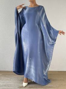 Elenzga Đầm Maxi Tay Cánh Dơi Bóng Cỡ Lớn Cho Nữ - Màu xanh lam - Xem 5