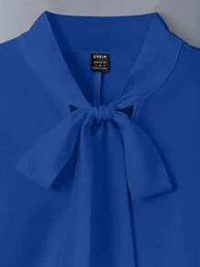 Chiquease Blusa de trabajo de manga larga de un solo color simple con lazo delantero para mujeres