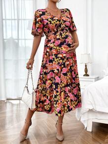 SHEIN Váy bầu in hoa toàn thân mùa hè - Nhiều màu - Xem 6