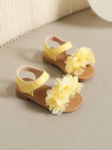 漂亮女孩花朵平底儿童凉鞋，夏季 - 黃色 - 查看 3