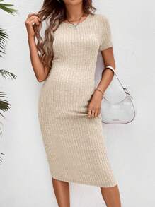 SHEIN Maternity Casual Crew Neck Bodycon Mid-Length Pregnant Women Dress