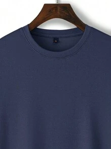 Claim Dot Men's Figure Silhouette Printed Crew Neck Short Sleeve T-Shirt, Summer, Dark Blue Graphic Tee, Blue Graphic Tshirt - Navy Blue - View 4