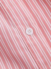 SHEIN MOD Women Open Back Button Pleated Design Fashionable Shirt-Style Tube Top Striped Top - Pink - View 3