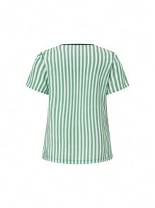 TaskEZ 大码拼色条纹多口袋短袖上衣和裤子制服 2 件套，大码制服和手术服