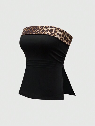 Grunge Punk ملابس علوية قصير مزخرف بالنمر باللون الأسود والأبيض مناسب لثقافة الغايرول (Y2K)،ذو فتحة في الحافة للسيدات