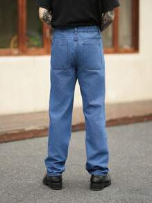 Manfinity Homme Men Vintage Washed Indigo Loose Fit Straight Leg Jeans