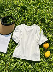 Tseoso Tricou de damă cu mânecă scurtă, cu mânecă scurtă, cu design minimalist minimalist, casual