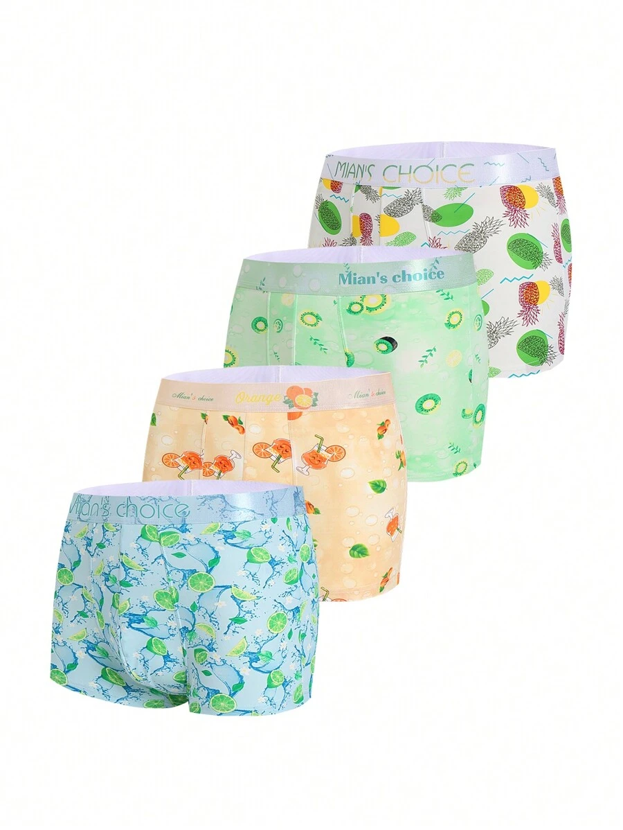 4pcs/Pack Men's Fruit Print Boxer Briefs - Multicolor - View 1