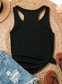 SHEIN LUNE 女士休闲唇印露背背心，夏季 - 黑色 - 查看 2