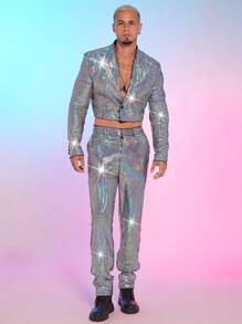 FeverCity Men's Plaid Short Suit Set - Multicolor - View 4