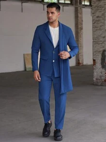 Manfinity Mode Men Solid Color Minimalist Daily Long Sleeve Suit Set - Blue - View 4