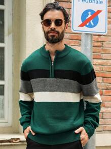 Manfinity Homme Men's Casual Color Block Zipper Knitted Long Sleeve Sweater - Multicolor - View 5