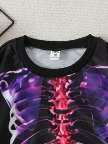 SHEIN Tween Girls Black Skeleton Print Sweatshirt, Fall/Winter - Multicolor - View 7