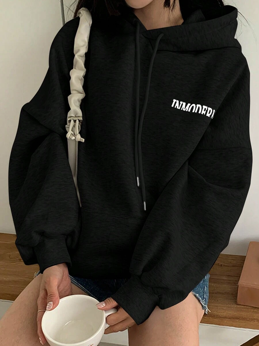 DAZY Áo nỉ có mũ lót giữ nhiệt dành cho nữ, áo hoodie chui đầu thường ngày có khóa kéo cho mùa thu/đông - màu đen - Xem 1