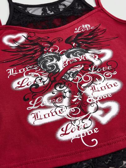 Grunge Punk Camiseta de tirantes con estampado gótico vintage de corazón para mujer