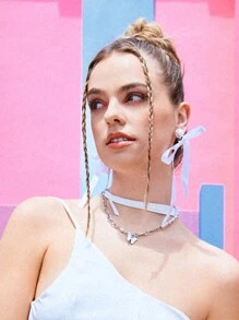 Twin Melody X SHEIN SHEIN MOD 1 Paar weiße süße Ohrringe im Boho-Stil mit Schleife, modischer Ohrschmuck für Studentinnen im Alltag