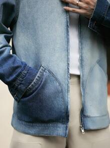 Manfinity Homme Men Ombre Zip Up Denim Jacket - Light Wash - View 6