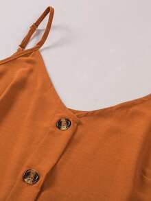 Acelitt Women Summer Solid Color Vacation Casual Front Button V-Neck Camisole - Orange - View 7