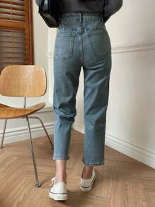 DAZY 女士纯色简约日常连帽长袖牛仔外套和牛仔裤套装 - 淺色水洗藍 - 查看 2