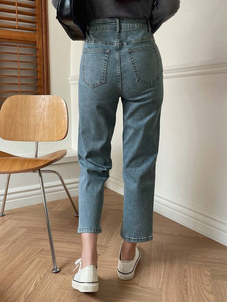 Women's Solid Color Minimalist Everyday Hooded Long Sleeve Denim Jacket & Denim Pants Women Jeans