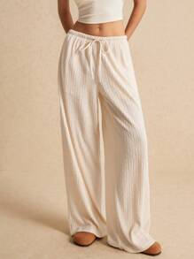 Poéselle 女式纯色简约系带休闲裤 - 杏色 - 查看 5