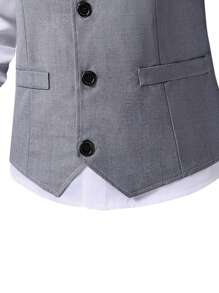 SHEIN 2 Piezas Traje formal para adolescentes varones que incluye Chaleco + Pantalón largo, conjunto elegante para ocasiones formales, fiesta de cumpleaños, baile de graduación, boda - Gris - Ver 3