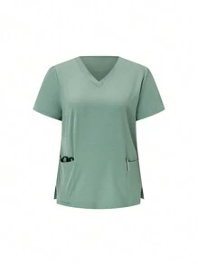 TaskEZ 加大码纯色双口袋磨砂上衣和裤子制服 2 件套 - 薄荷綠 - 查看 5