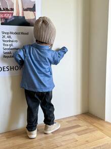 SHEIN Baby Boys Casual Daily Wear Cute 3D Bear Embroidered Outwear, Suitable For Autumn & Winter - Baby Blue - View 2