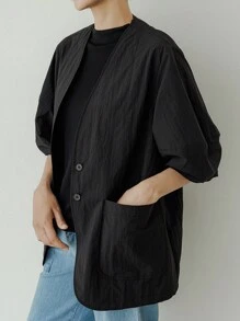 DAZY 女士纯色简约休闲无袖纽扣前开衫女式夹克，秋季女装 - 黑色 - 查看 8