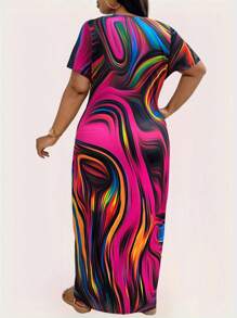 Maweii 大码方领短袖彩色连衣裙，休闲/度假