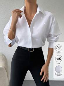 EURMUSE Camisa básica blanca 100% algodón para mujer - Blanco - Ver 4