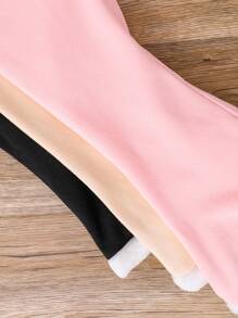 3pcs Girls' Plush Flare Hem Ankle Pants In Pink, Apricot And Black, Casual Long Leggings