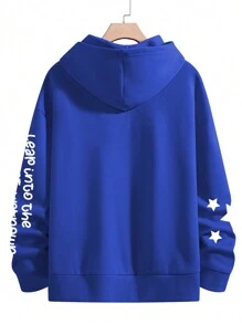 Manfinity LEGND Sudadera con capucha informal con estampado de estrella y letra, talla grande para hombre, otoño/invierno