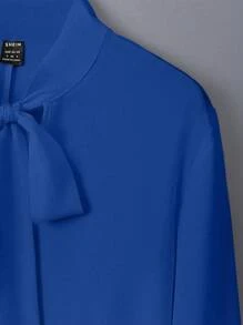 Chiquease Blusa de trabajo de manga larga de un solo color simple con lazo delantero para mujeres