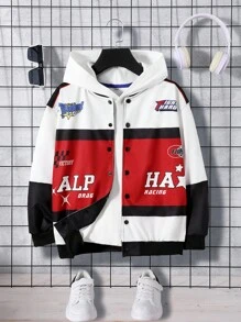 SHEIN Boys' Casual Motocycle Patchwork Long Sleeve Jacket, Autumn Winter - Multicolor - View 1